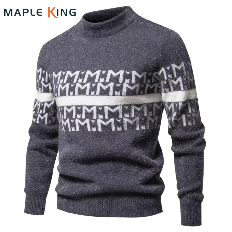 Mohair Jacquard Sweater Luxury Korean Men Clothing 2024 Vintage Warm Letter Print Pullovers Mens Xmas Jumper Ugly Sweater Hombre