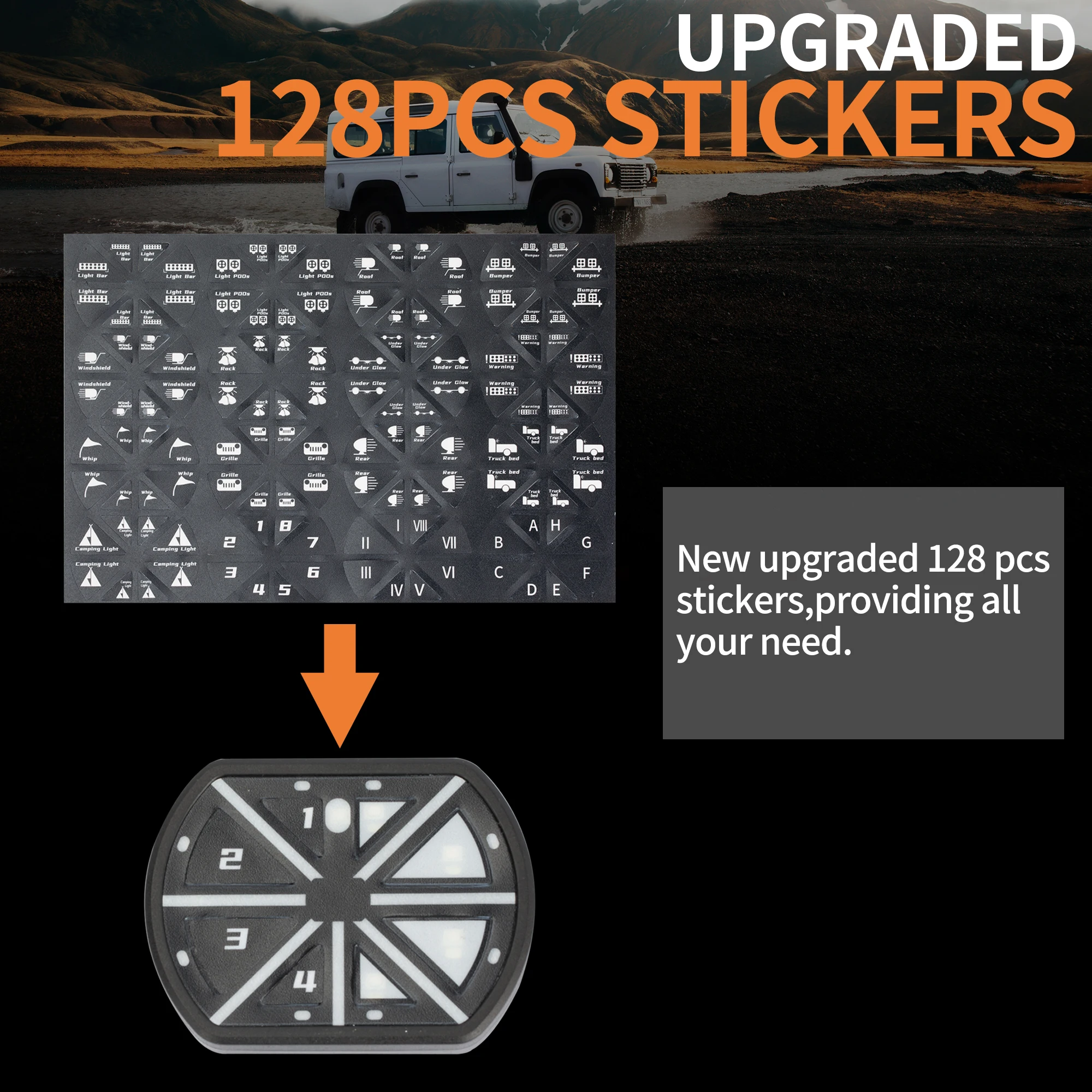 2025 رائجة البيع سيارة 12 فولت 24 فولت LED على إيقاف 8 عصابة لوحة التبديل RFB الطريق عالية الطاقة المتكاملة RGB ضوء مع التحكم اللاسلكي #2