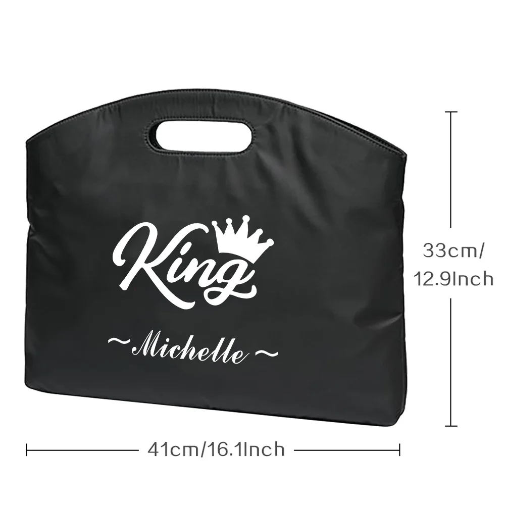 Pasta com nome personalizado, pasta de trabalho, deslocamento, grande capacidade, unissex, bolsa de mão, pacote de armazenamento durável de negócios
