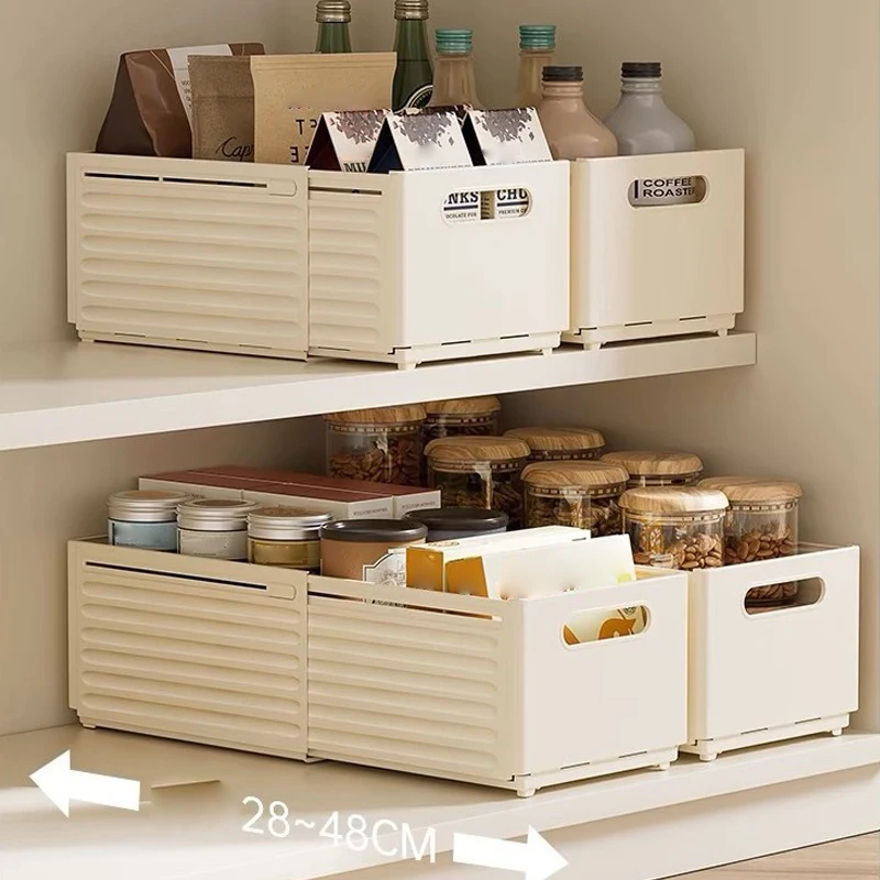 Drawer Basket Telescopic Storage Box Slide Organizer Basket Cabinet Kitchen Drawer Container Household Organization Closet