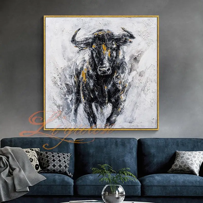 Hand-painted High Quality Strong Bull  Abstract Artwork 3d Wall Decorative Oil Painting Gallery Canvas Art For Hotel Painting