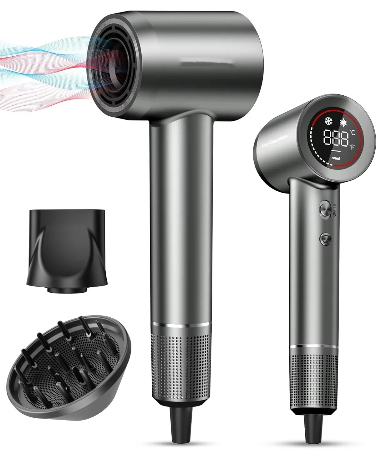 

Negative Ionic Haardroger with 110000RPM High Speed Brushless Motor 5 Levels of Temperature Adjustment HD Display Dryer