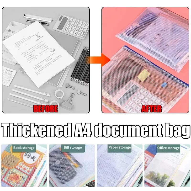 5 sacchetti porta documenti A4/A5/A6 - PE trasparente impermeabile + custodia in rete con cerniera, borsa per documenti di cancelleria per ufficio scolastico