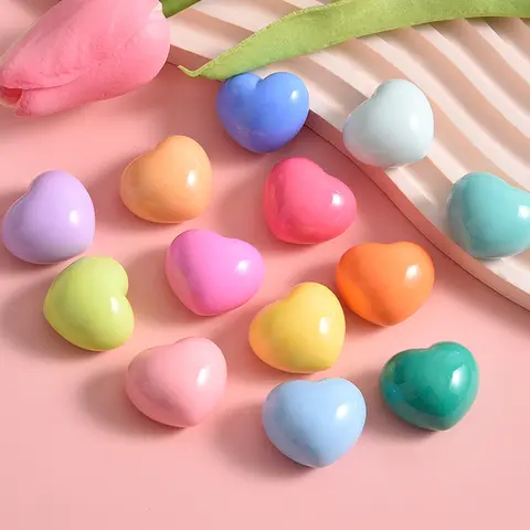 컬러풀 하트 시리즈 레진 플랫백 카보숑, 머리핀 스크랩북용, DIY 쥬얼리 공예 장식 액세서리, 21x24mm, 10 개