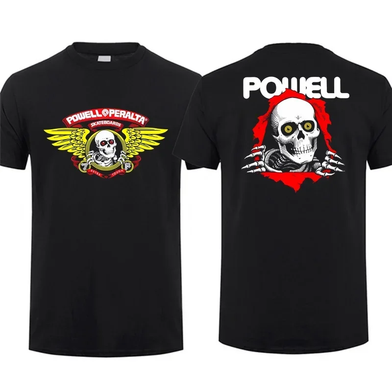 2024 Men T Shirt Casual New Skull Powell Winged Ripper Skateboards Logo T-shirt Summer Short Sleeves 100% Cotton S-3XL Cool Tee