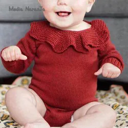 Baby girl lotus neck long sleeve Knitted bodysuits 4 solid colors sitter toddler outfits baby photography props