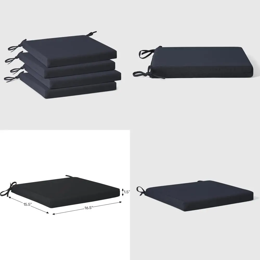 

Outdoor Patio Kitchen Dining Chair Square Seat Cushions Set of 4, Navy Blue, 16x15 Inches, Comfortable Cushions for Outdoor Dini