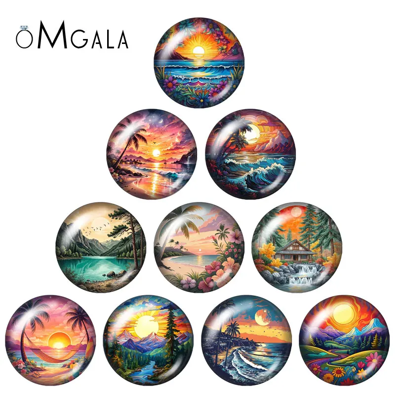 Seaside and Sunset 12mm/18mm/20mm/25mm Round photo demo glass cabochon flat back Making findings