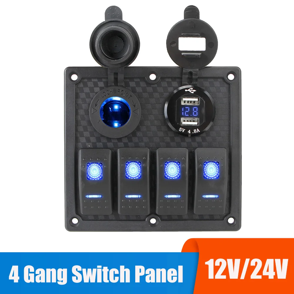 12V Car Switch Panel 4 Light Toggle USB Charger 3.0 24V Truck Power Adater LED Indicator Caravan Accessories For Boat Trailer RV