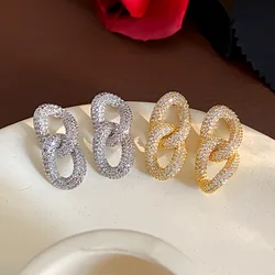 French Style Light Luxury Micro Inlaid Zircon Splicing Chain Long Style Super Sparkling Personalized Temperament Earrings