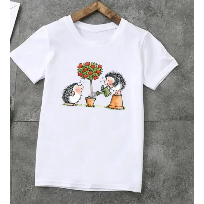 Moda Unisex gran oferta camiseta de verano lindo erizo viñetas de animales niños camisetas de manga corta Tops estampados niños niñas Tops