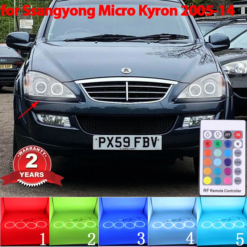 Kit de anillos de Control remoto RGB multicolor, luz LED, Ojos de ángel para SsangYong Micro Kyron 2005-2014, accesorios de estilo de coche