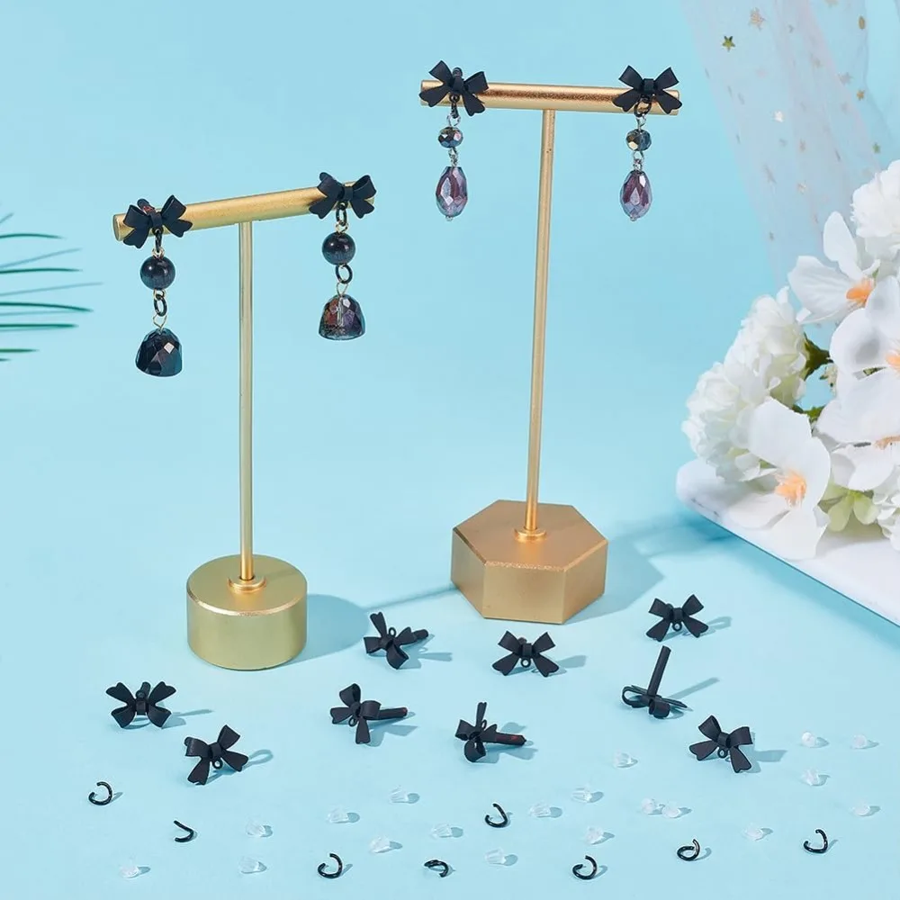 30Pcs Bow Earring Studs with Loop and Backs