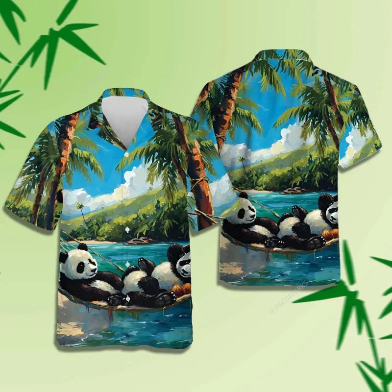 Hot Sale New Fashion Cartoon Chinese Panda Printed Men's Shirt Casual Plus Size Short Sleeve Shirts Mens Daily Funny Tees Tops