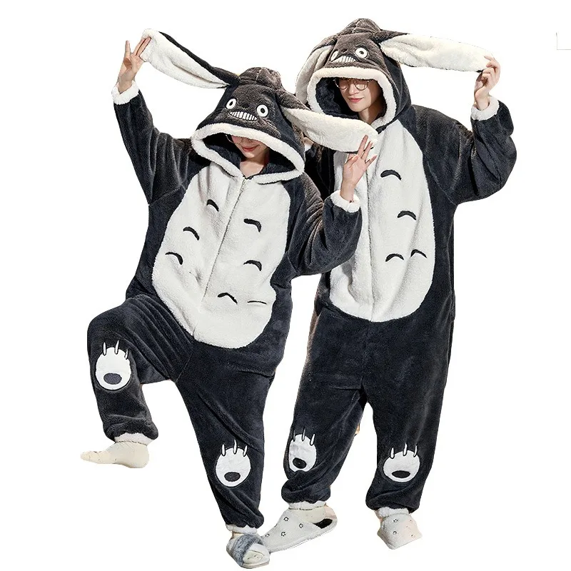 My Neighbor Totoro Winter Couple Matching Pajamas Thick Fluffy Plush Zipper Jumpsuit Cute Loungewear Warm Cozy Home Sleepwear view 5