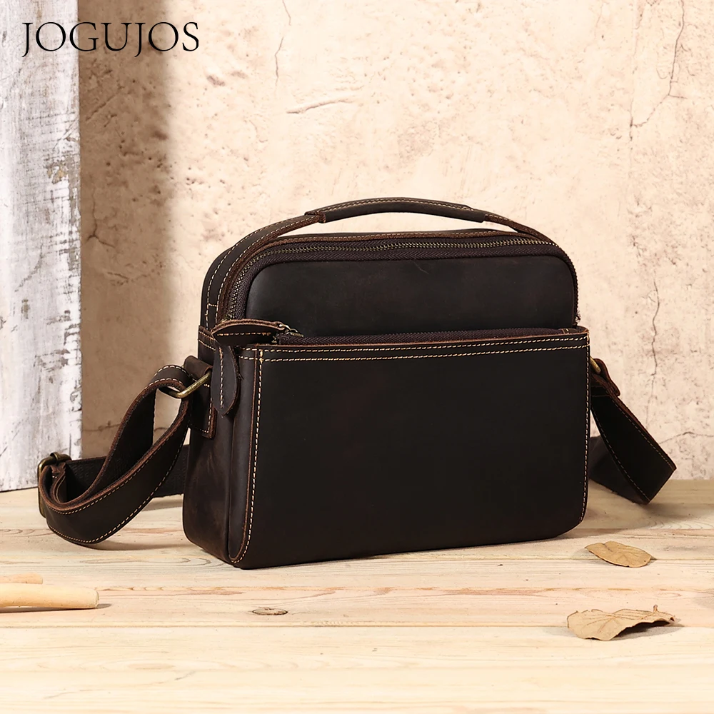 

JOGUJOS Men's Genuine Cowhide Leather Small Crossbody Messenger Bags for Work Handbag Vintage Travel Man Purse Shoulder Bags