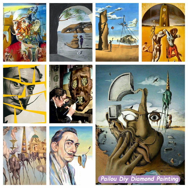 Famous Surrealism By Salvador Dali 5D DIY Diamond Painting Square Round Cross Stitch Rhinestones Mosaic Embroidery Home Deco