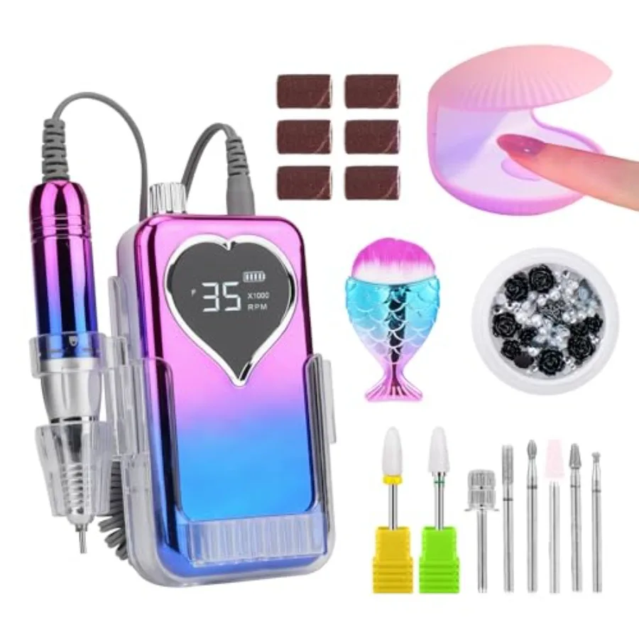 

Professional Electric Nail Drill Machine for Acrylic Nails 35000 RPM Electric Nail File Tool Set Portable E-File Rechargeable M