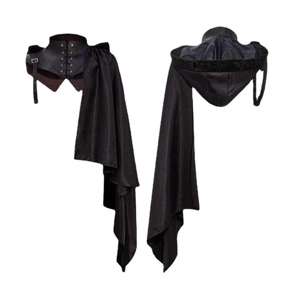 Cape de oral alier Gothique Médiéval pour Homme, Costume Cosplay Assassin 7.5 ate, Châle Viking, SteamPunk, Capuche Everak, Noir