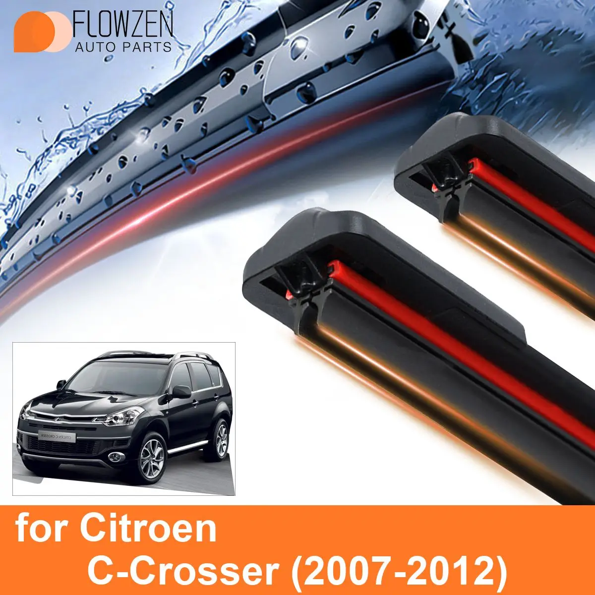 

Car Windshield Wiper Blades for Citroen C-Crosser Double Rubber Frameless Bracketless WipersSoft Accessories 2010 2011 2012