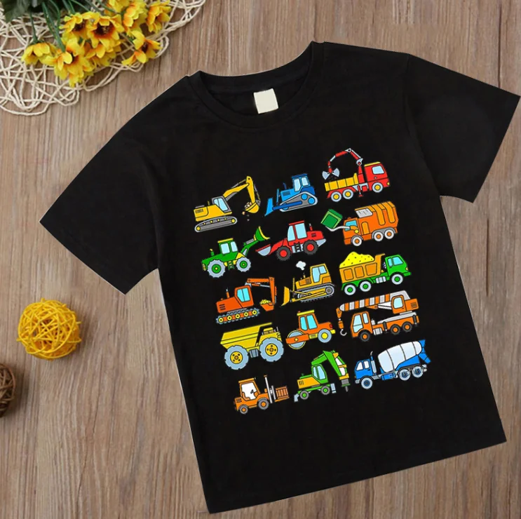 Lustige Cartoon Auto Traktor T-Shirt Kinder übergroße Druck Kleidung Jungen Sommer runden Kragen Hemd Mädchen Mode Streetwear