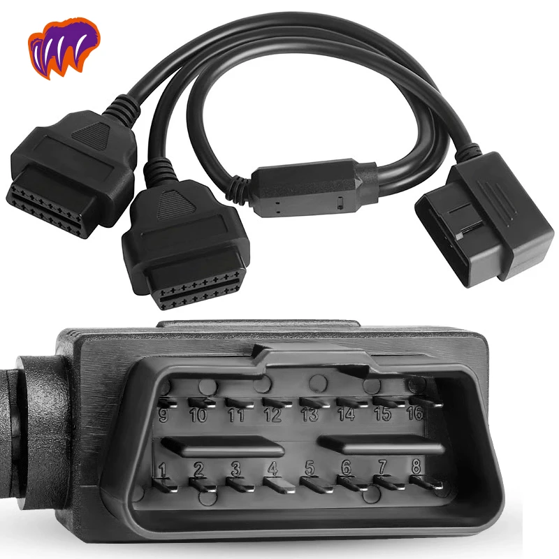 

12V OBD2 OBD II Splitter Extension Y 1 To 2 & 1 TO 3 & 1 TO 4 16 Pin Cable Male to Dual Female Cord Adapter