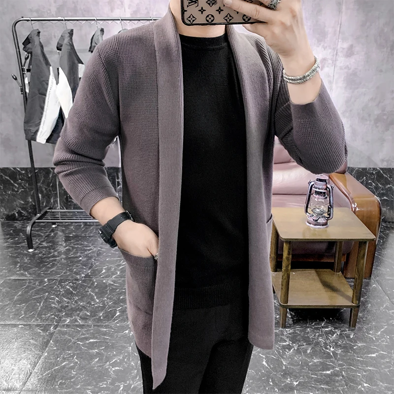 New Mid Länge Strickjacke Männer Frühling Herbst Kintted Herren Sweatercoat Mode Dünne Beiläufige Einfarbig Stricken Strickjacke Oberbekleidung