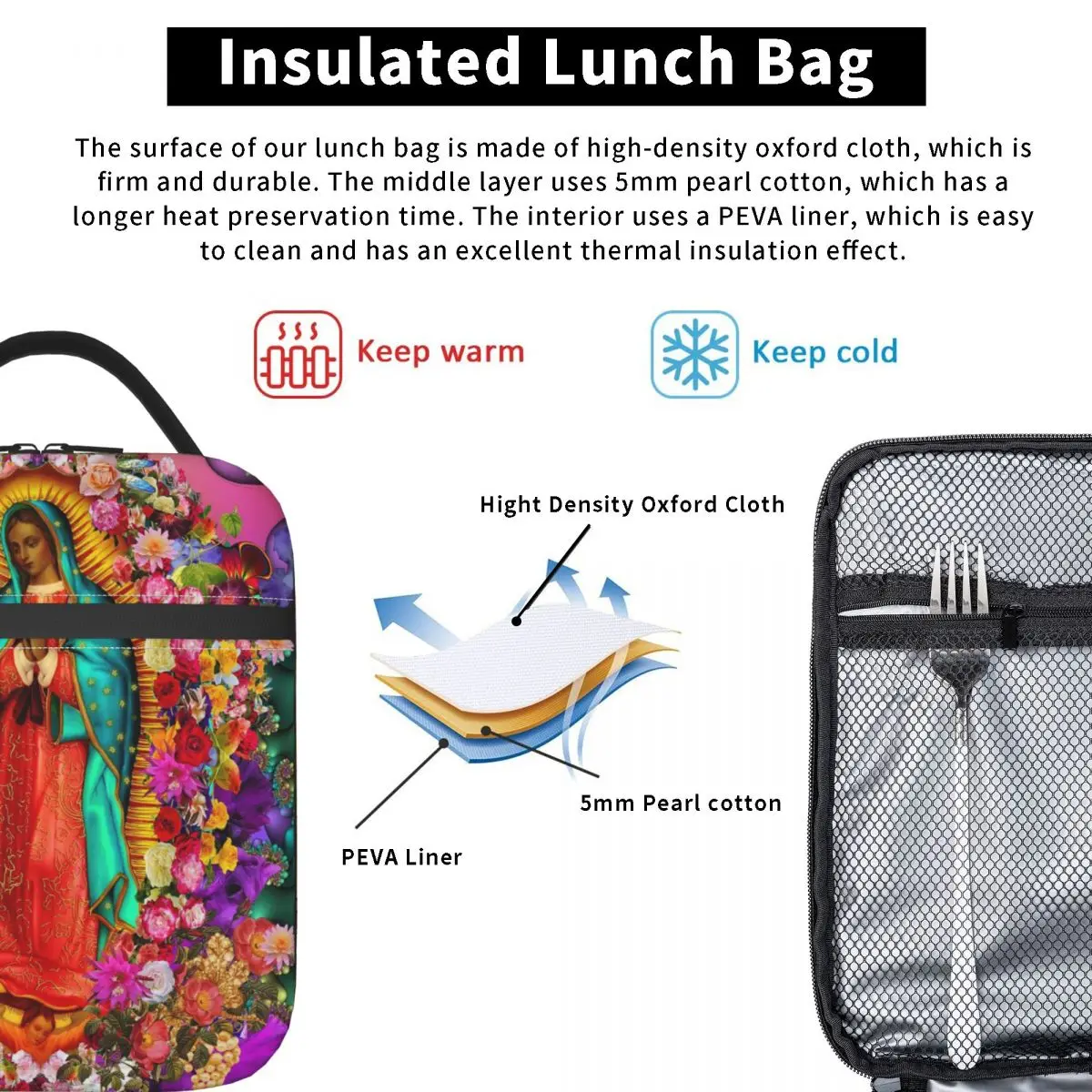 Virgem Maria Isolados Lunch Bags, Recipiente De Almoço Portátil, Saco Térmico, Tote Lancheira, Trabalho, Piquenique Bolsas De Comida