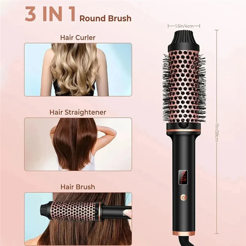 A39M 3 In 1 Ionic Hair Curler Anti-Scald Thermal Brush Heated Styling Brushes For Women US Plug