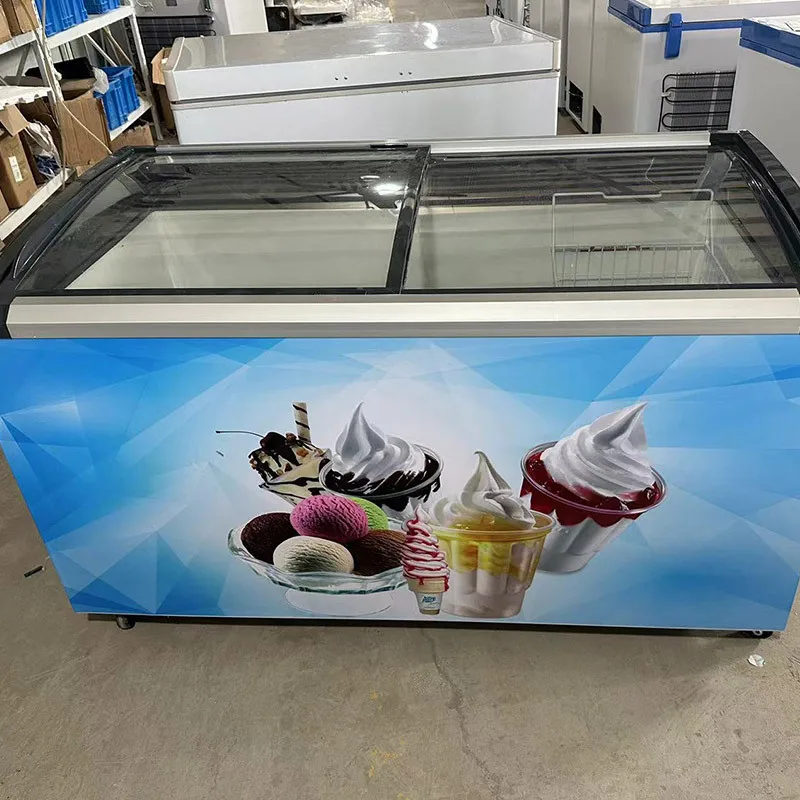 Curved glass door solar freezer 508L supermarket commercial household refrigerated freezer horizontal refrigerator outlet