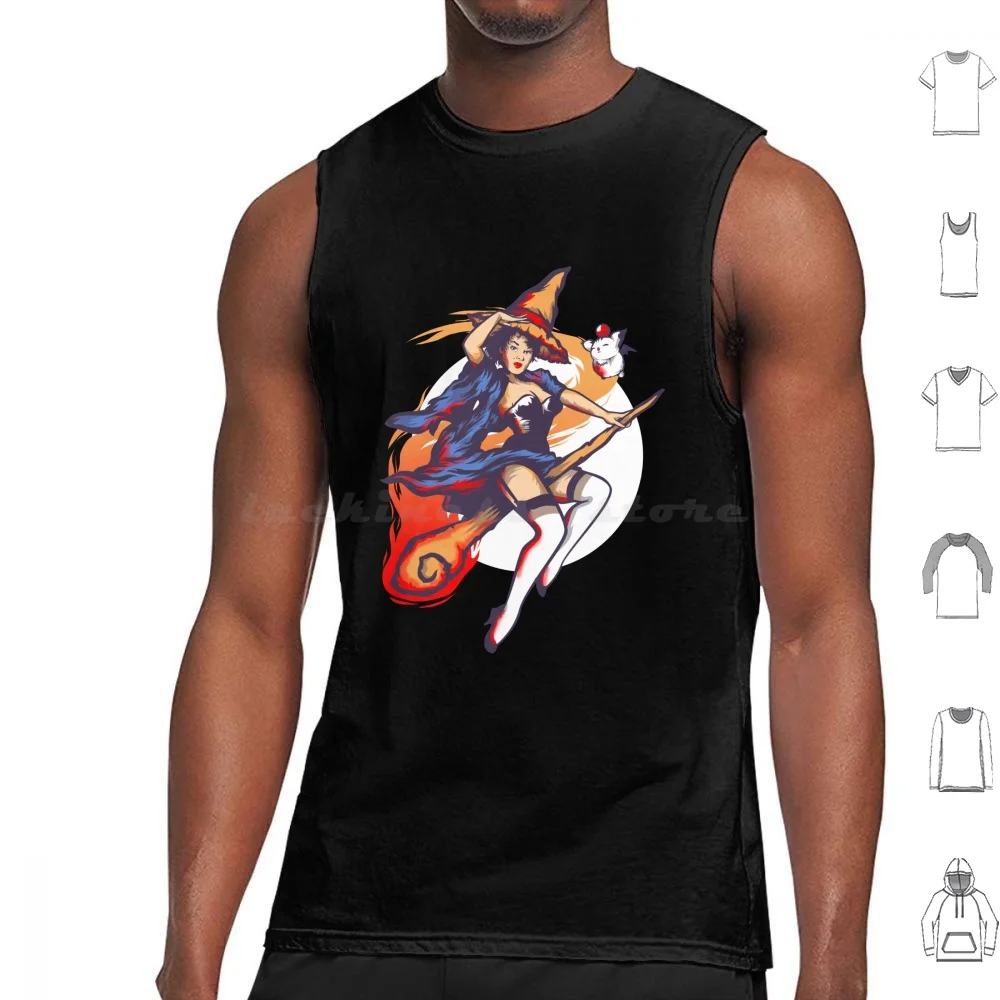 Black Magic Woman Tank Tops Vest Sleeveless Mage Magic Black Mage Vivi Final Fantasy Pinup Tattoo Lady Woman Figure Girl Hat