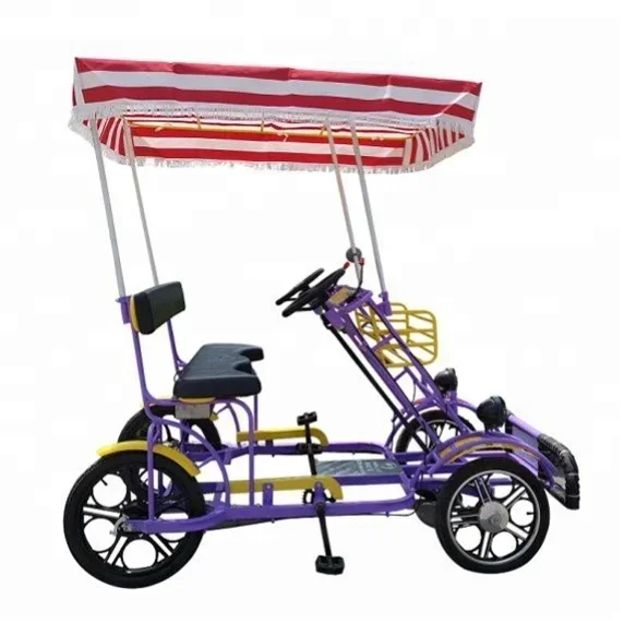 Factory outlet sightseeing tandem four wheels canopy tour Quadricycle Surrey bike cycling