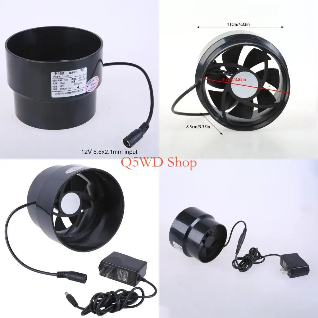 Q5WD Inline Duct Fan 9.7cm Ventilation Exhaust Boosters with Quiet Operation for Grow Tents Powerful Airflows and Low Noise