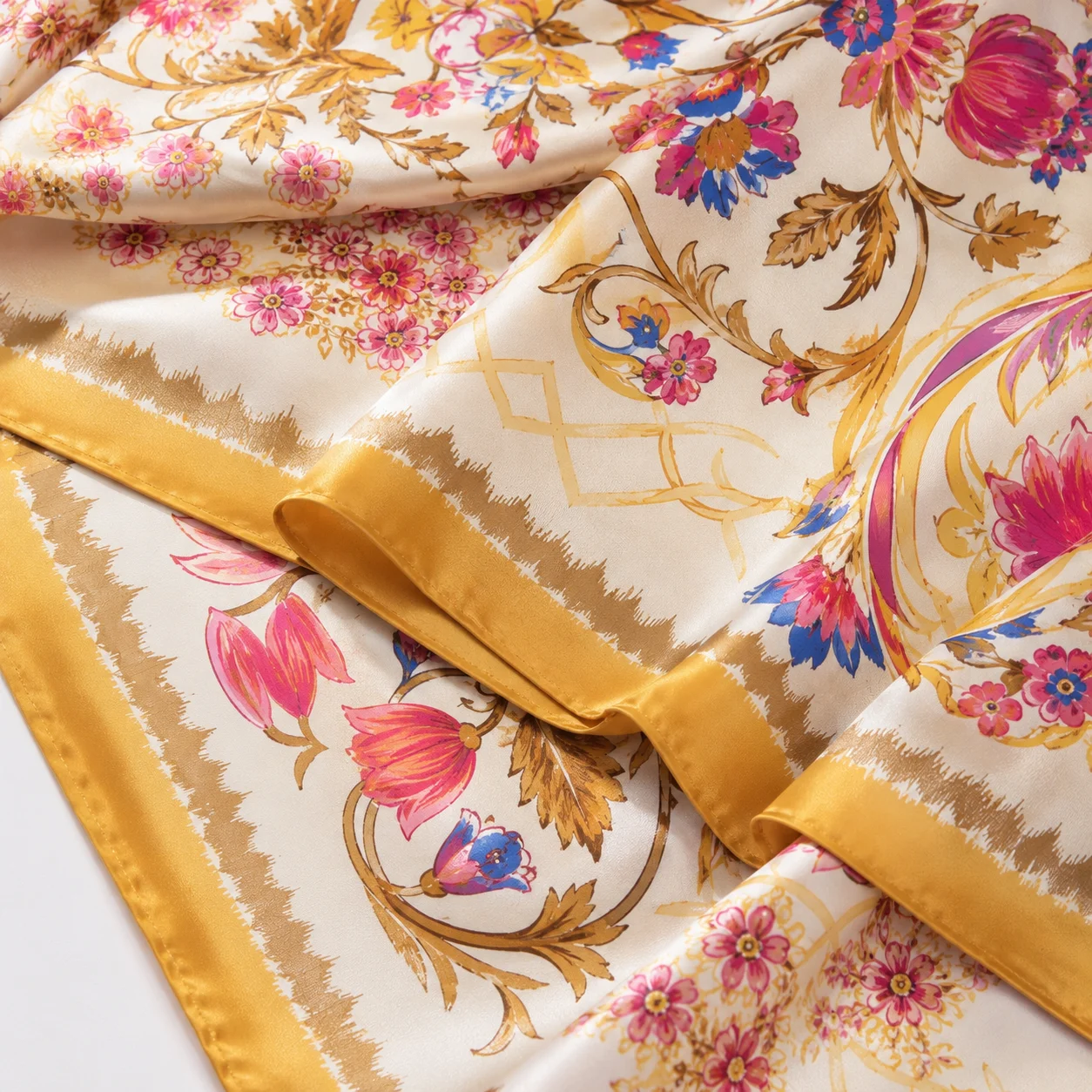 230*110cm Luxury Floral Print Silk Scarf Women Yellow Pink Bohemian Shawl Beach Wrap Headscarf Hijab Large Bandana for Vacation view 5