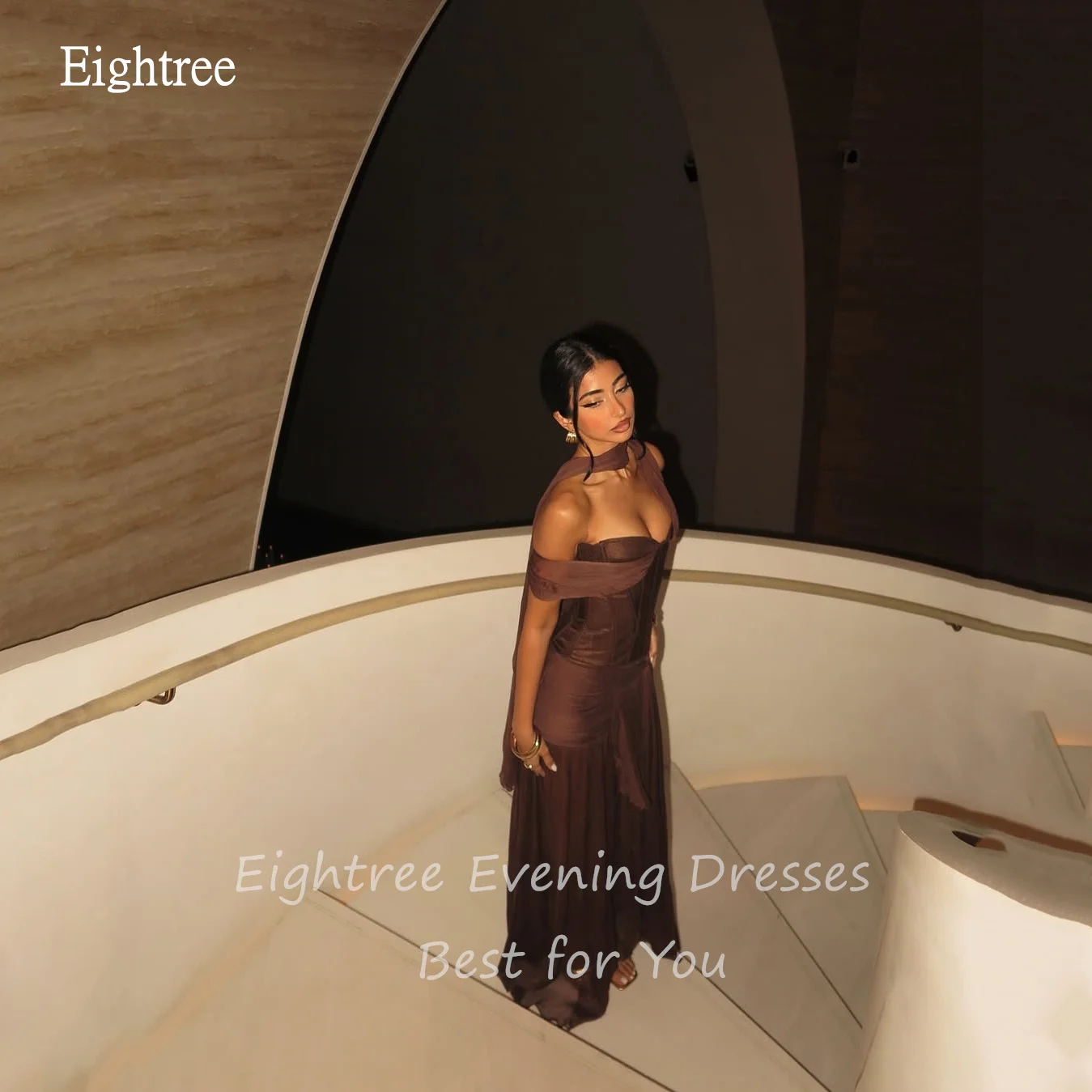 Eightree Sexy Brown Off The Shoulder A Line Prom Gowns Sweetheart Neck With Scarf Party Gown Long Evening Dress Customized
