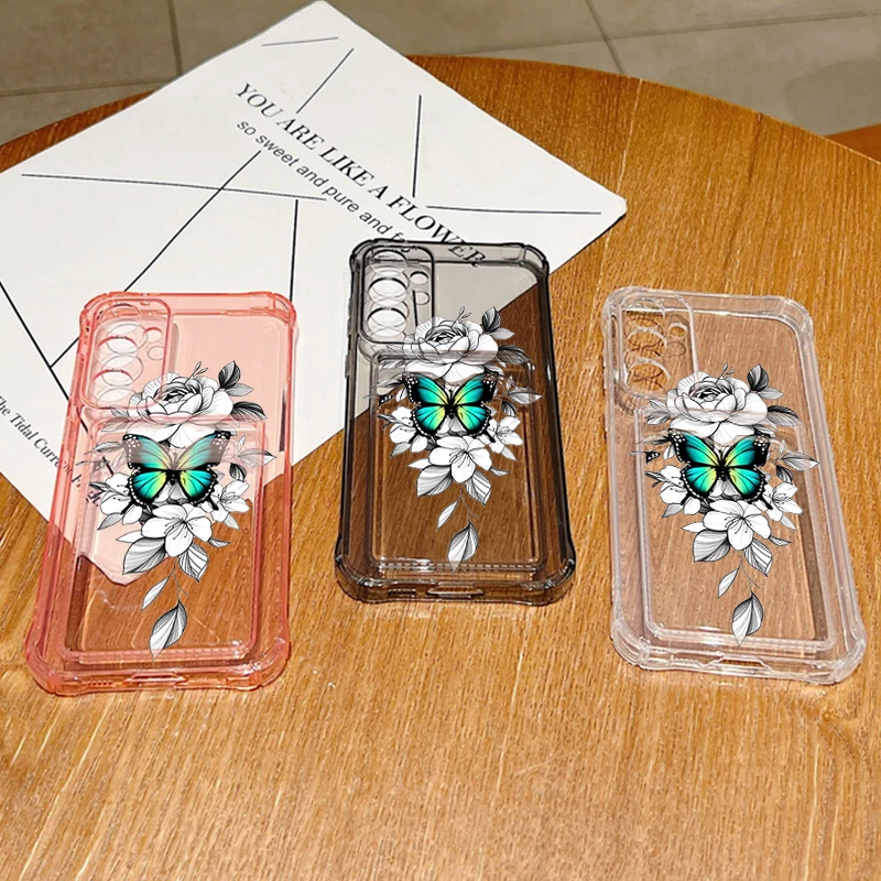 حافظة لهاتف سامسونج جالاكسي S25 S24 S22 S21 Ultra S23 S24 FE A56 A55 A35 A15 A16 5G غطاء هاتف ناعم مطبوع على شكل فراشة