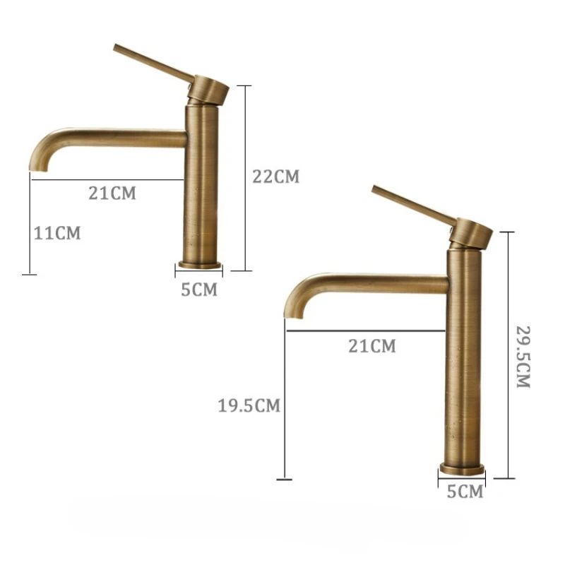 

Vintage Brass Single-Hole Basin Faucet Bathroom Vanity Countertop Basin Sink Hot & Cold Splash-Proof Faucet