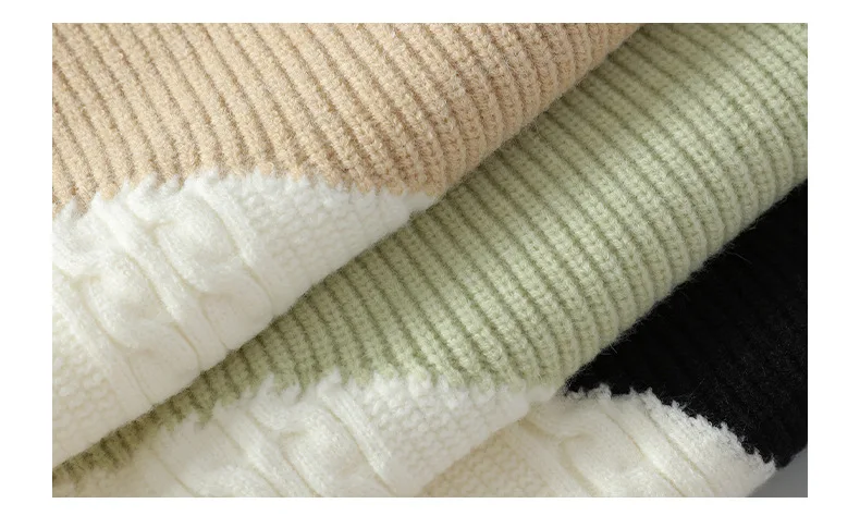 Contrasting Color Crew Neck Pullover Sweater Men's Spring Autumn Winter New Knitted Loose Casual Long-sleeved Bottoming