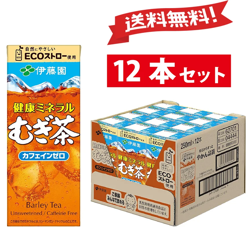 伊藤園 健康ミネラルむぎ茶 250ml 12本入 紙パック 麦茶 お茶 カフェインレス ノンカフェイン飲料 紙パックの麦茶