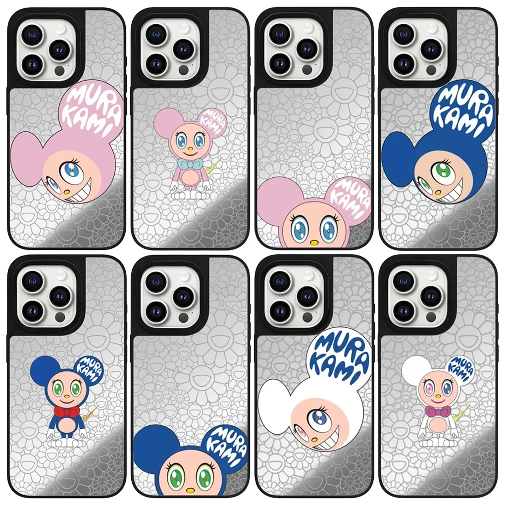 

Cartoon Sunflower Mouse Black Border Imprinted Letters Mirror Surface Protective MagSafe Case for IPhone 12 13 14 15 Pro Max