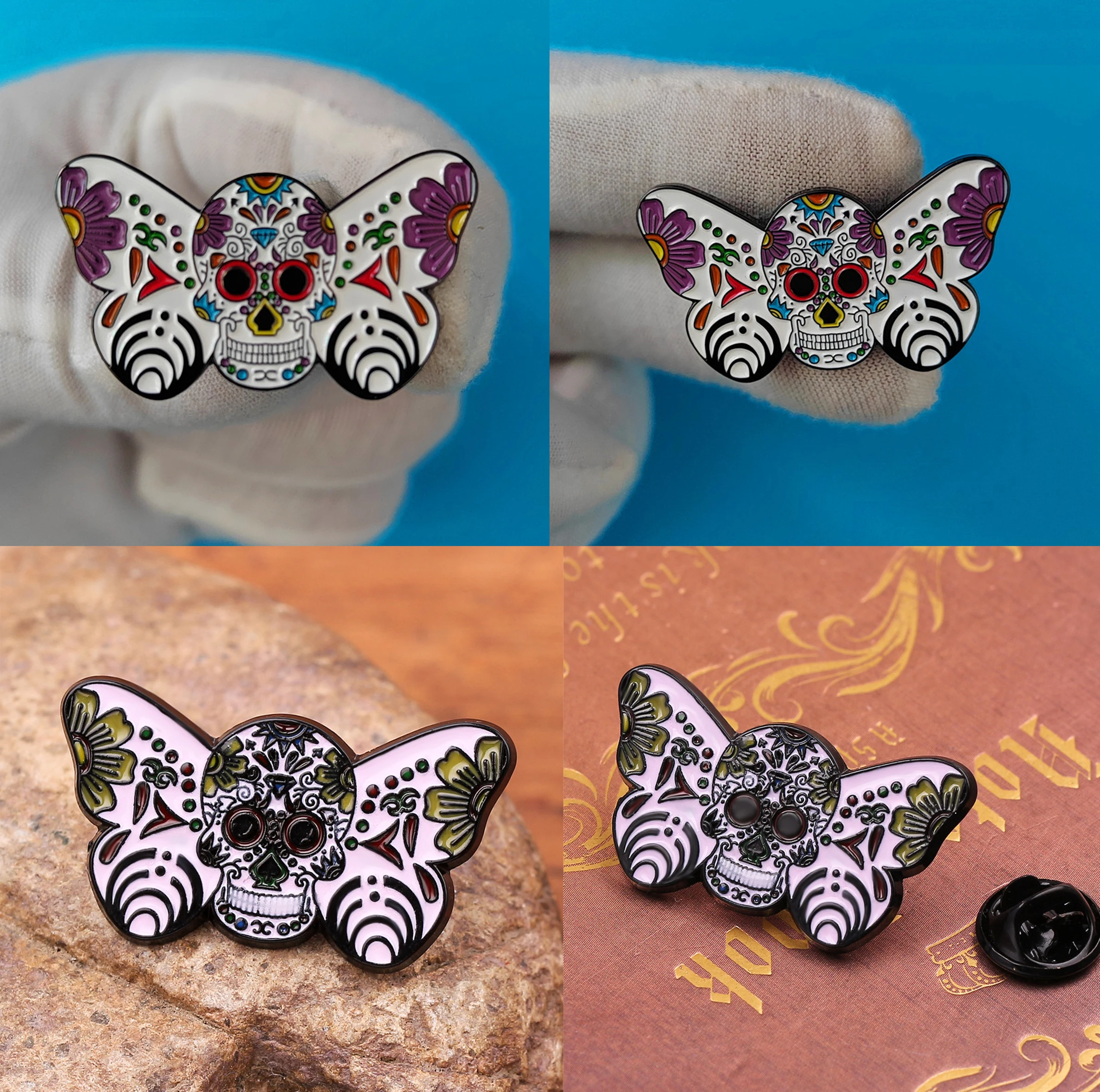 Cross border new foreign trade hot selling Halloween moth skeleton brooch alloy drip oil pin factory direct sales