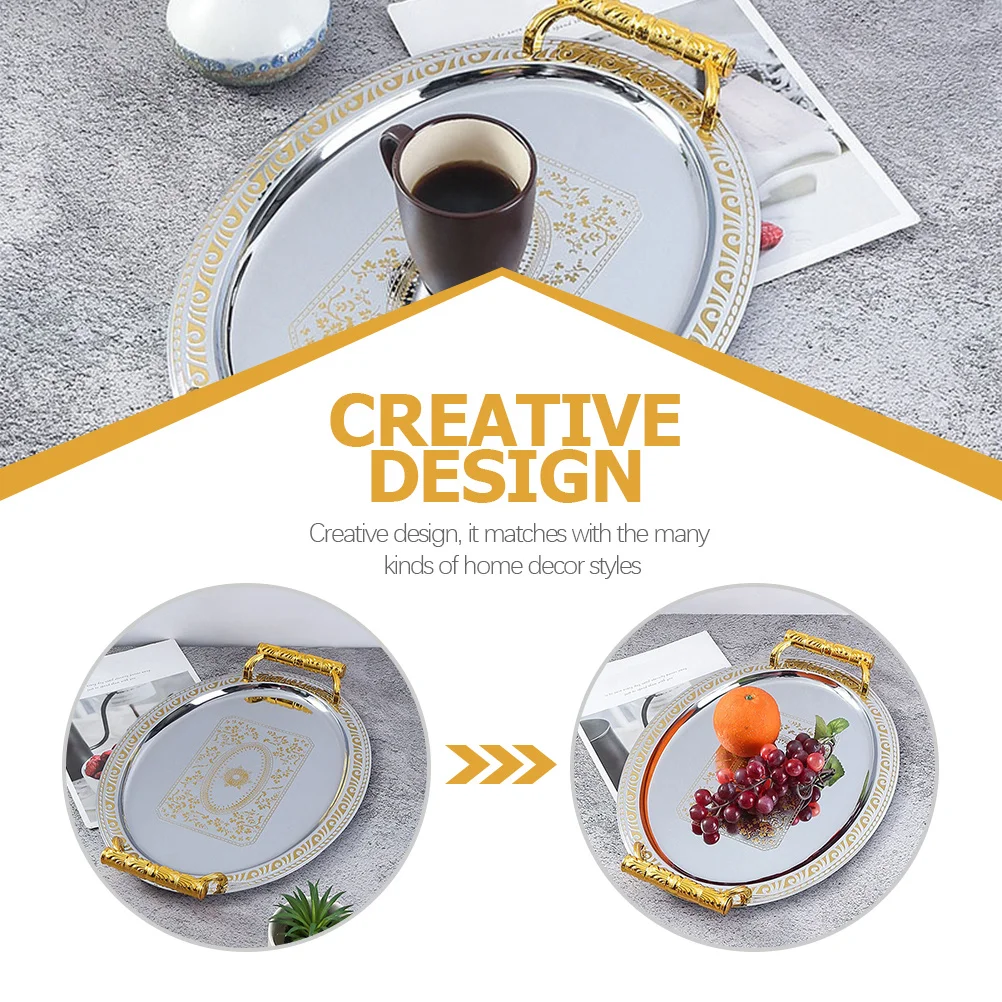 

Decorative Stainless Steel Food Serving Tray European Style Snack Candy Fruit Plate for Home Use Food Tray Metal Fruit Trays