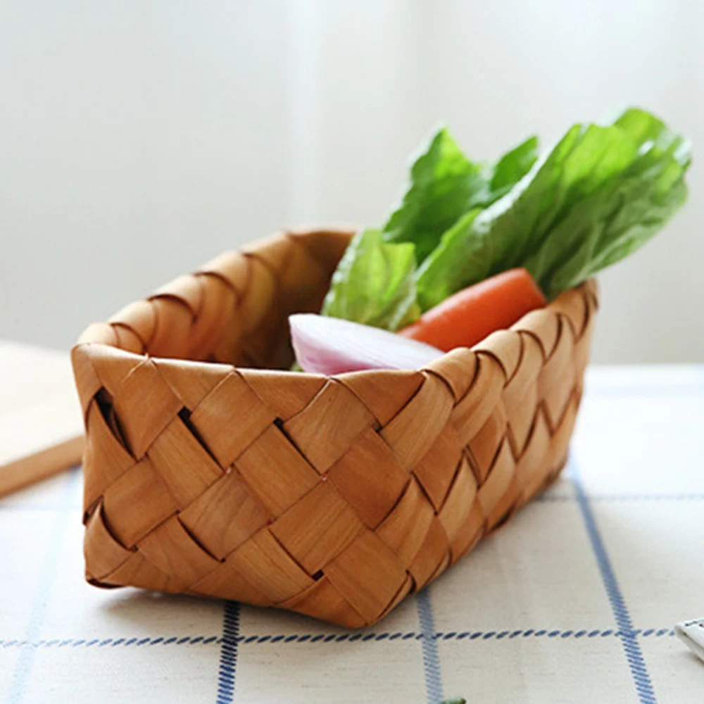 1PC Bamboo Bread Basket Fruit Vegetables Egg Storage Basketry Snacks Container Picnic Organizer Kitchen Nesting Storage Basket