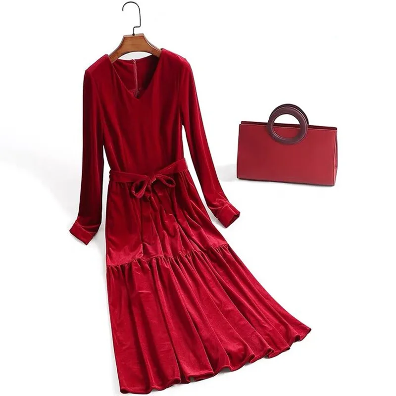 

Autumn Spring Velvet Dress Women V-Neck Long Sleeve slim Female Warm Party Dresses 2026 Winter Femme Vestidos prom dresses