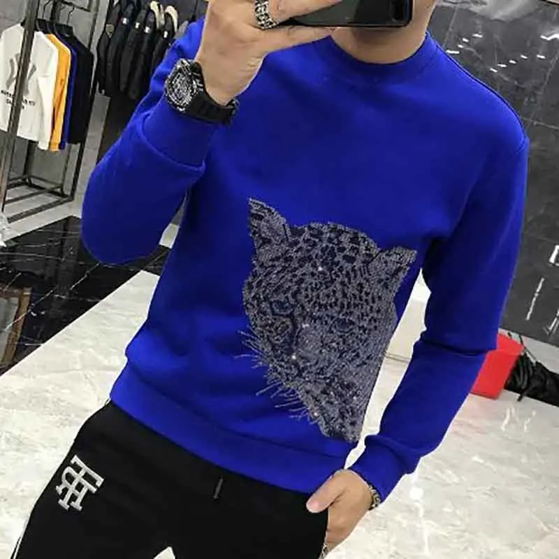 European and American Autumn and Winter Sweater Winter New Men's Long Sleeve Animal Diamond Undercoat Diamond T-shirt