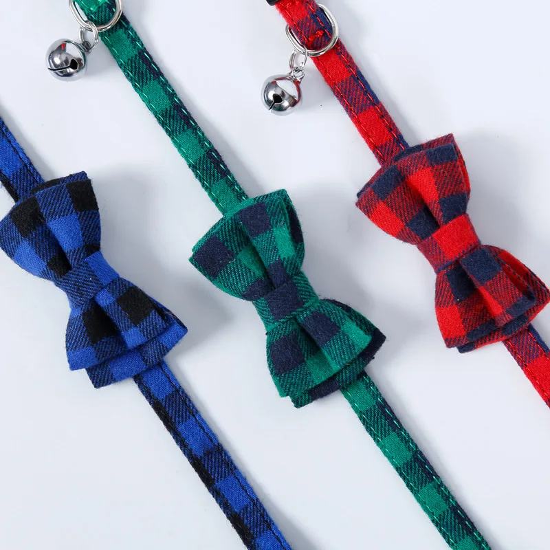 Pet Breakaway Cat Collar Bow Tie and Bell Cute Plaid Christmas Red Elastic Adjustable Dog Collar With Sash Small Bell For Cats gallery 3