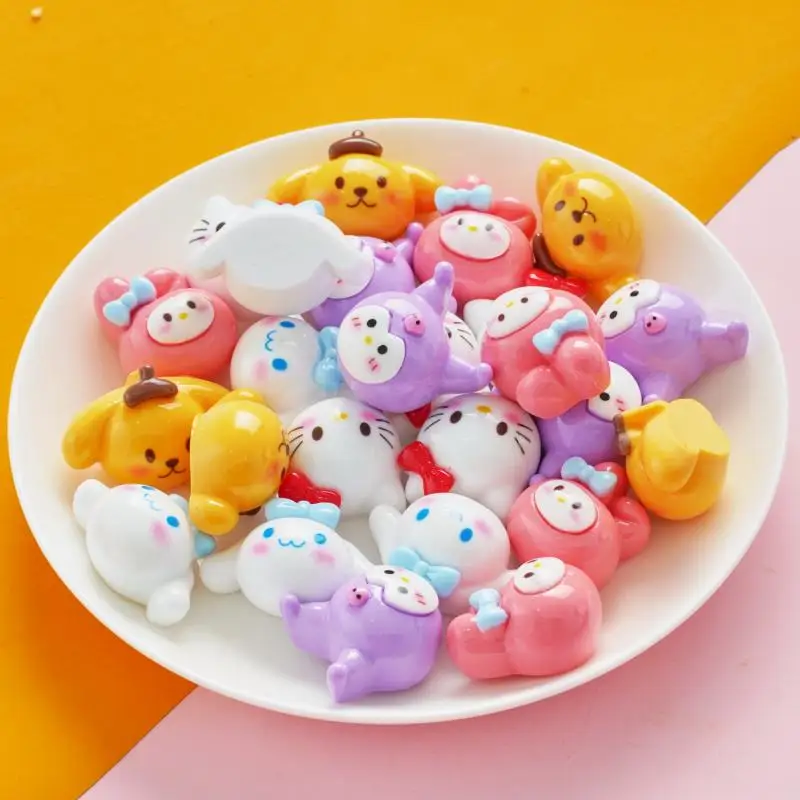 10PCS Cute Cartoon Chubby Cartoon Big Head Sanrio Half Stereo Ball Transparent Luminous Resin Patch DIY Hairpin Accessories