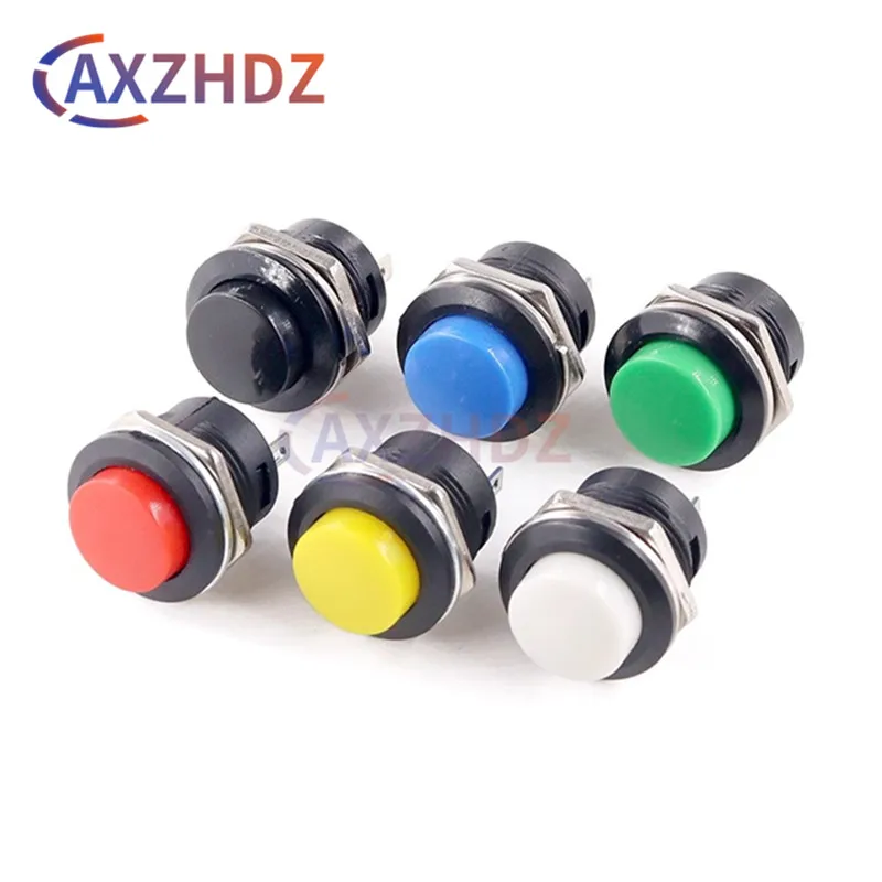 

5PCS R13-507 Momentary Push Button Switch 16mm 6A/125VAC 3A/250VAC Round 2Pin Unlocked Red Green Yellow Blue White Self Reset