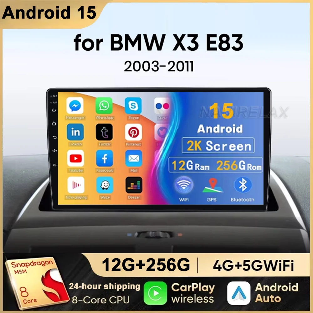 

For BMW X3 E83 2004 2005 2006 2007 2008 2009 2010 2011 2012 Android 15 Carplay Car Radio Multimedia Video Player Navi GPS Stereo