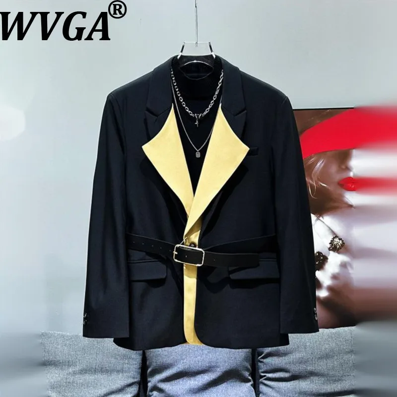

WVGA Spring Autumn New Men Y2K Trendy Patchwork Color-Block New Fake Two-Piece Blazer Chic Casual Straight Suit Pants Ins W15634